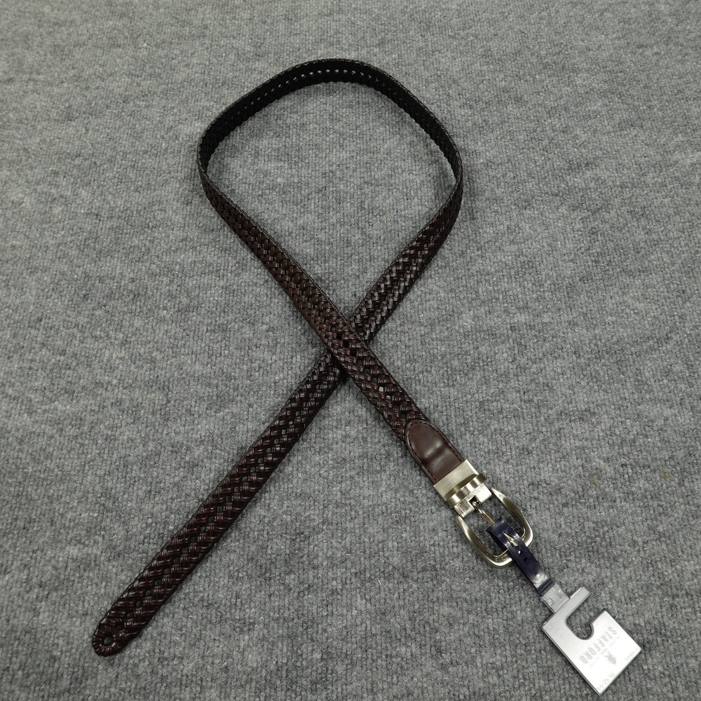 Stafford Belt Mens XL Brown Black Reversible Braided Dress Casual Silver Buckle